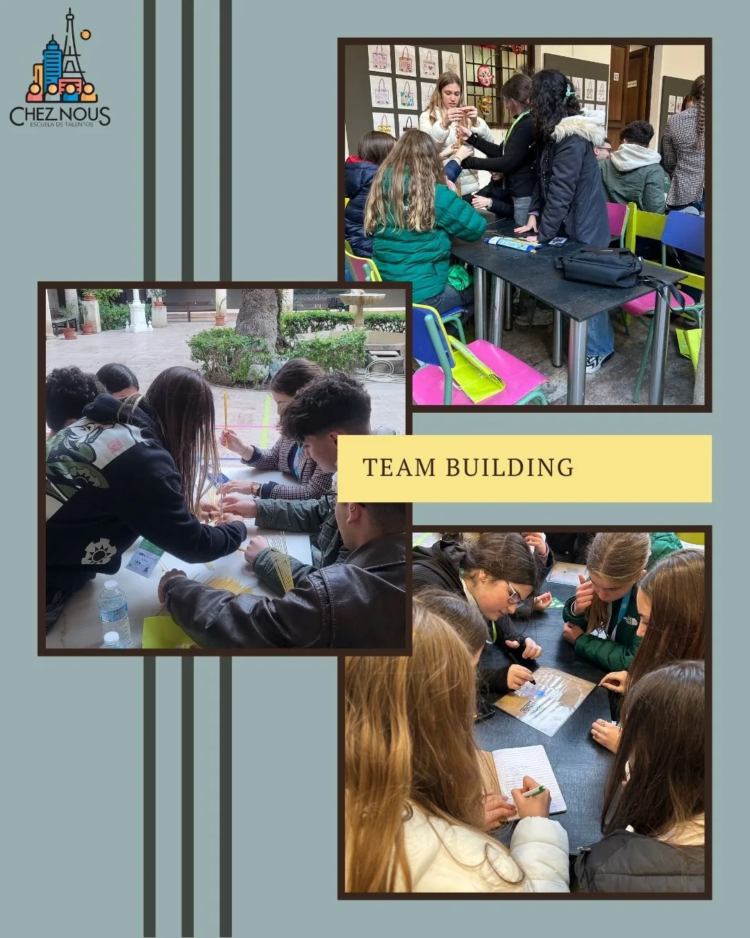 Collage de la dinámica de team building del Modelo de Parlamento Andaluz
